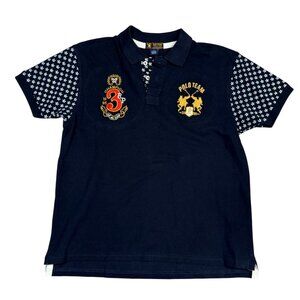 Mens Polo Shirt M Black Embroidered Polo Team & 3 Logo